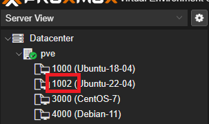 Screenshot of VMID display in Proxmox